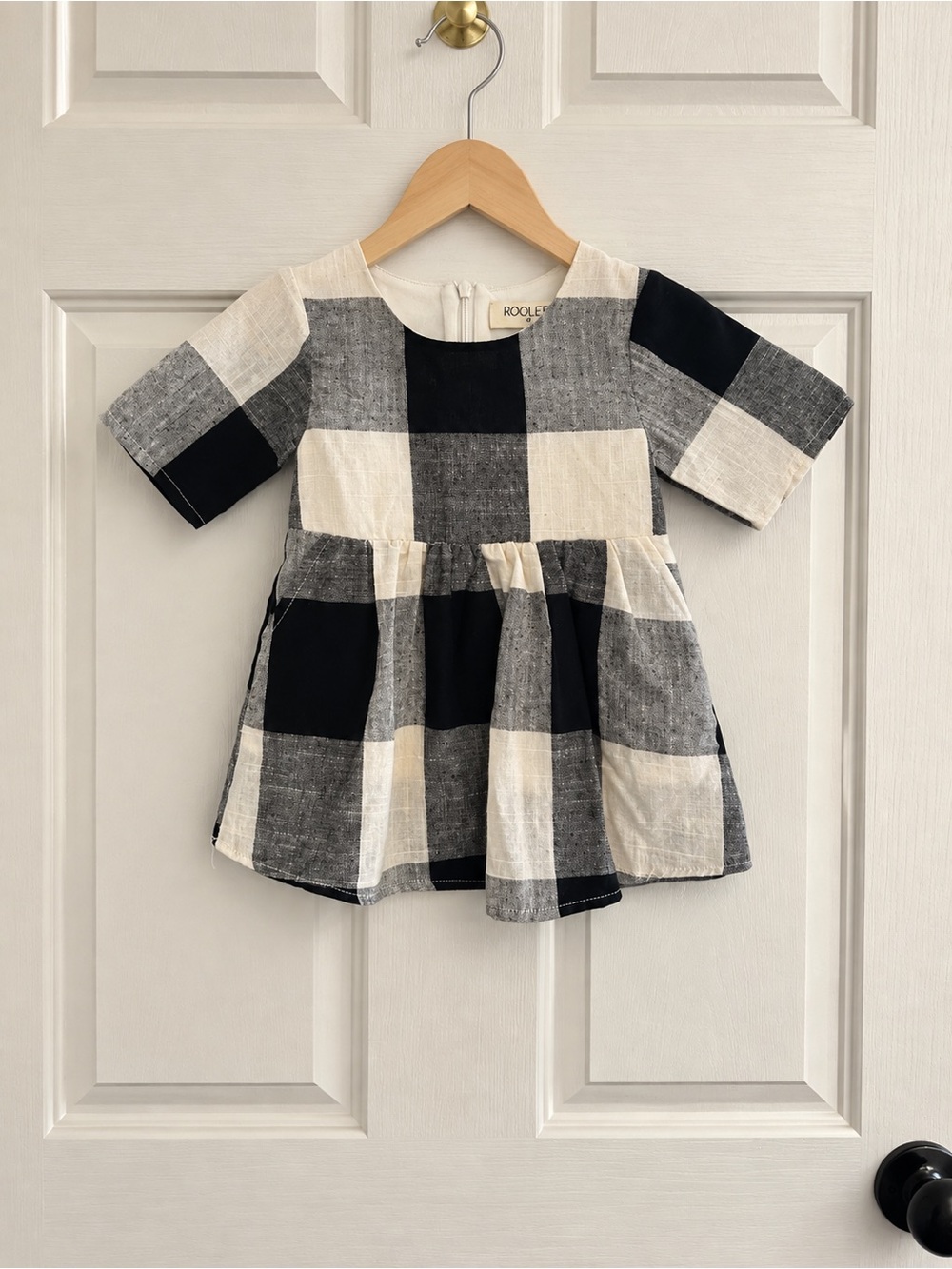 Roolee Baby 3-6M Black Cream Buffalo Check Plaid Dress